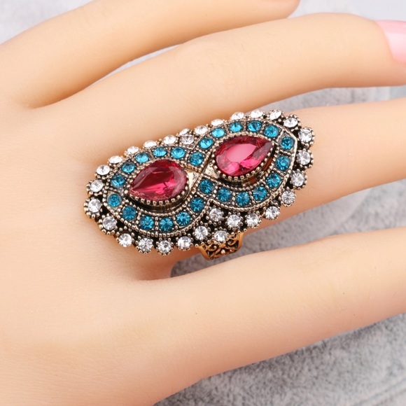 💍💎Bohemian Ornate  Mosaic Jeweled Ring 💎💍 - Picture 2 of 4